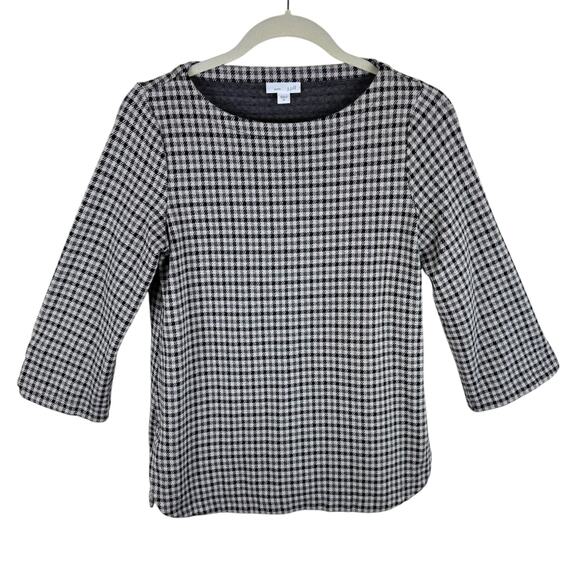 J. Jill Gray Black Checkered Ponte 3/4 Sleeve Round Neck Pullover Knit Top Sz XS - Picture 1 of 7